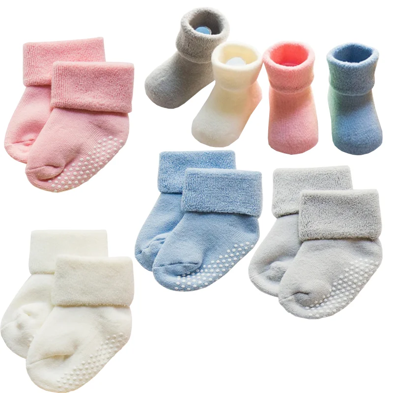 2Pair/lot autumn and winter children's socks 0-1years old baby socks non-slip cotton socks for boys and girls