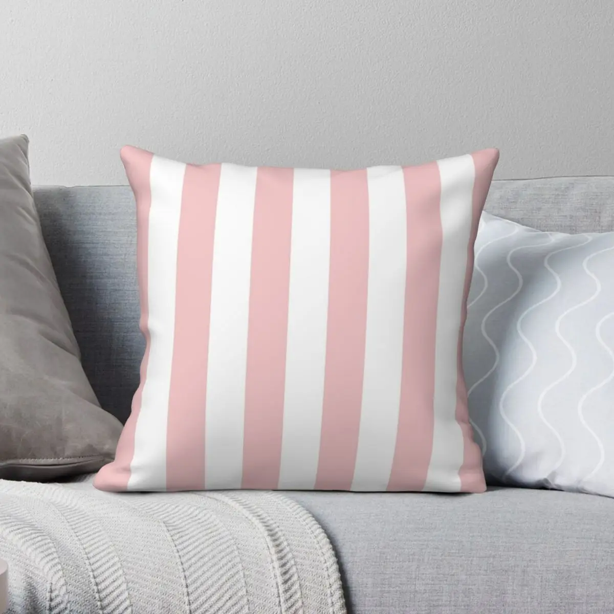 Pale Pink Rose And White Stripe Pillowcase Polyester Linen Velvet Printed Zip Decor Pillow Case Sofa Seater Cushion Cover