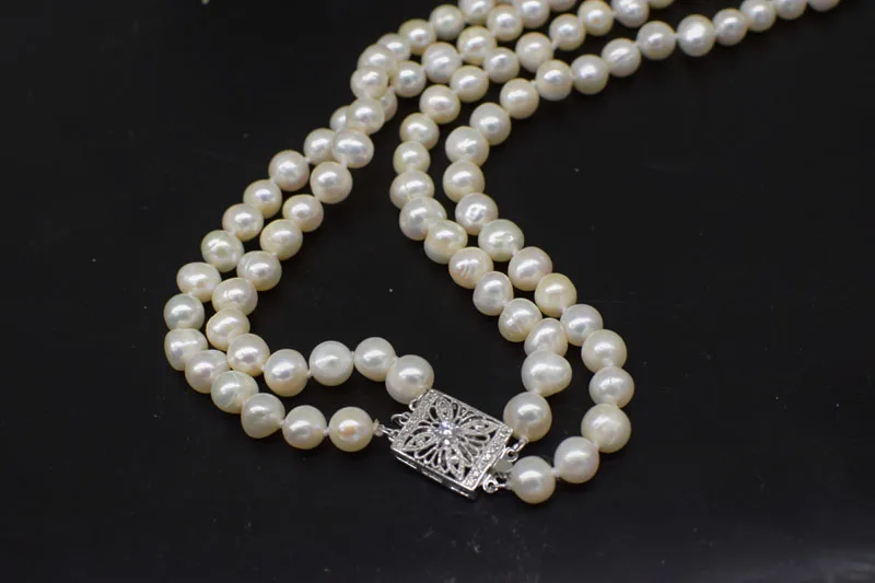 WOW! 3rows  freshwater pearl white near round 7-8mm  necklace 19-21inch nature  wholesale FPPJ