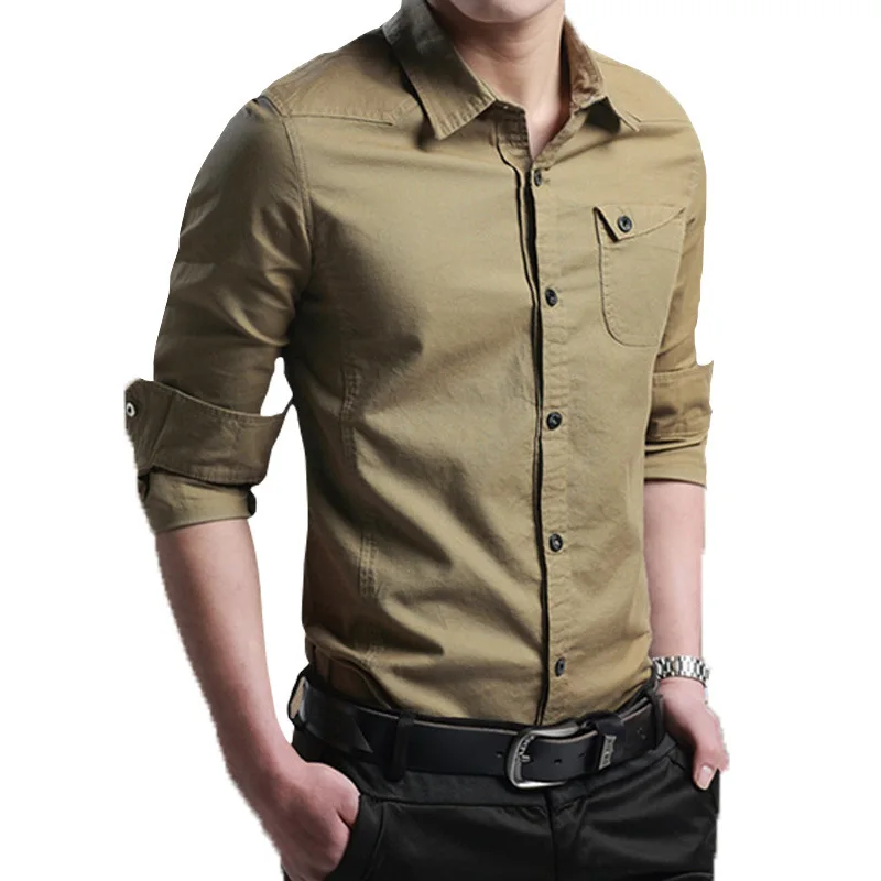 Overhemden Heren Lange Mouwen Katoen Casual Heren Blouses Streetwear Single Breasted Militair Heren Shirt Effen Mode Heren Kleding 2023