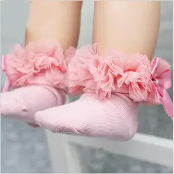 Floral Baby Knee High Socks Ankle Short Socks Princess Bowknot Lace Cotton Toddler Baby Girls Kids Ruffle Frilly Trim Big Kids