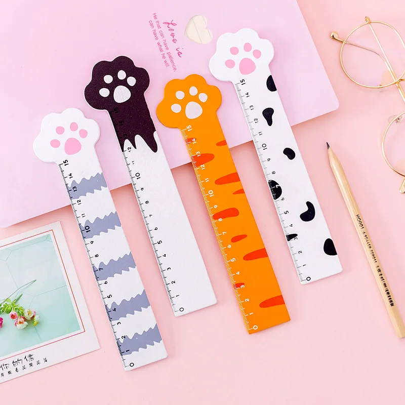 Mengtai 15Cm Cute cat paw Ruler Multifunction DIY Drawing Tools Student Wooden Rulers Double-duty School Office Supplies Escolar