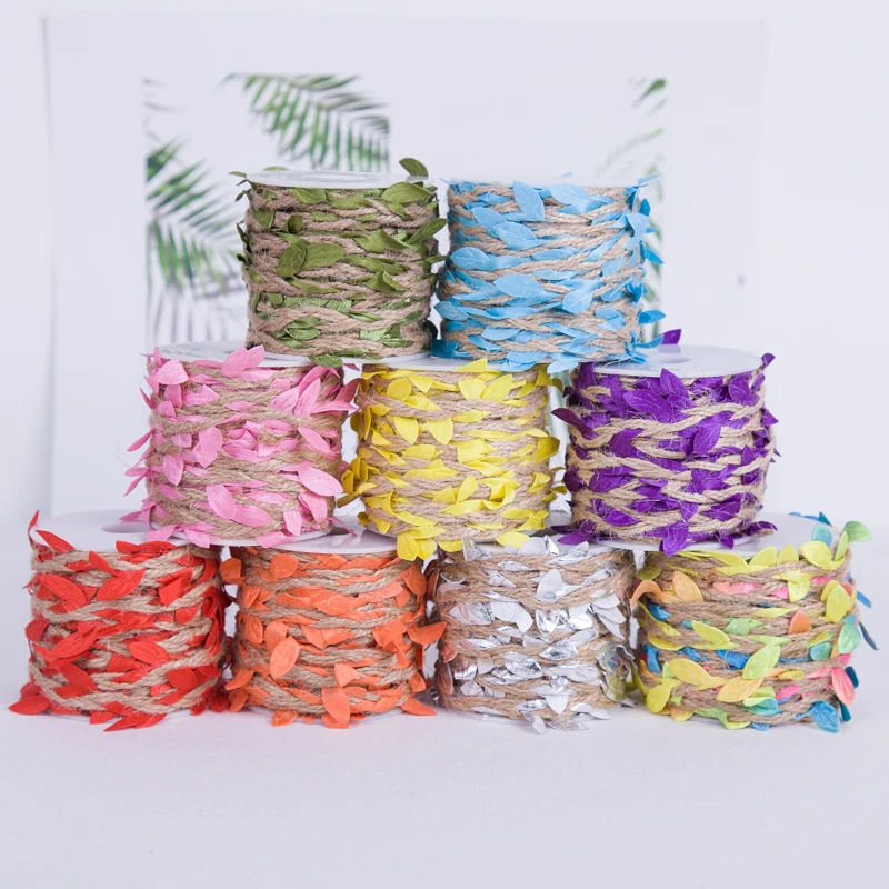 5yards DIY Leaf Rope Natural Hessian Jute Twine Rope Burlap Ribbon DIY Craft Vintage for Home Wedding Party Decor