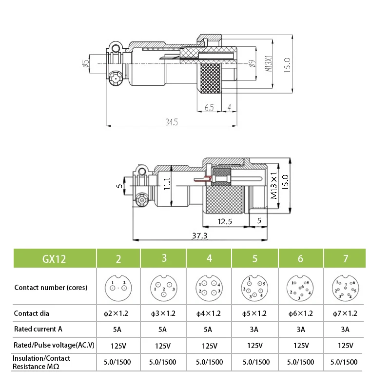 1 Set GX12 Butt type Electric Aviation Socket & Plug 12MM Docking Power Male & Female Wire Connector 2/3/4/5/6/7 Pin