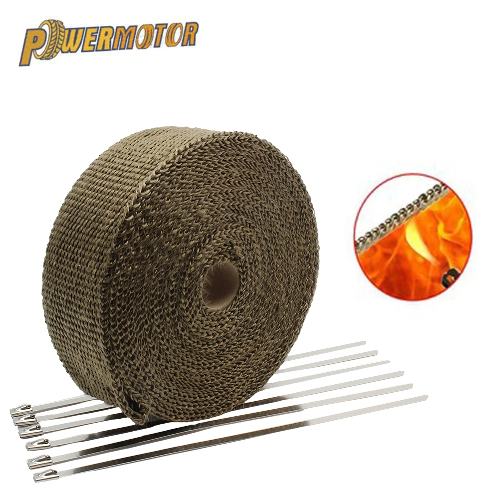 50mm*10m Motorcycle Heat Exhaust Pipe Heat Shield thermal Tape  Wrap Insulation Kit Fiberglass Exhaust Tape With Stainless Ties