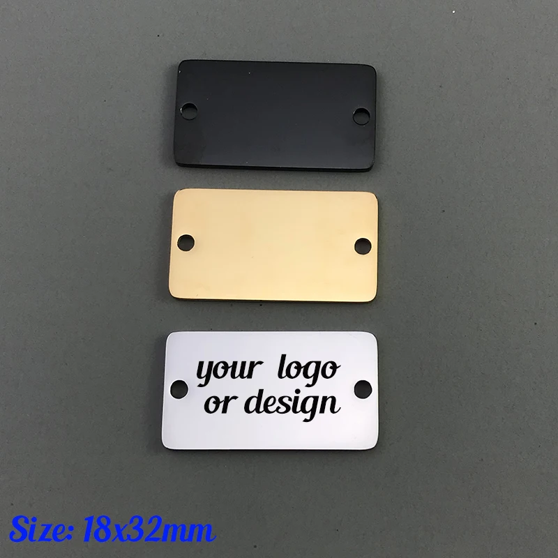 MaiLun 30 Stück 18 x 32 mm 20 x 60 mm Edelstahl-Rechteckverbinder, lasergraviertes Design, Logo-Etikett, polierte Metallplatten – Detail 2