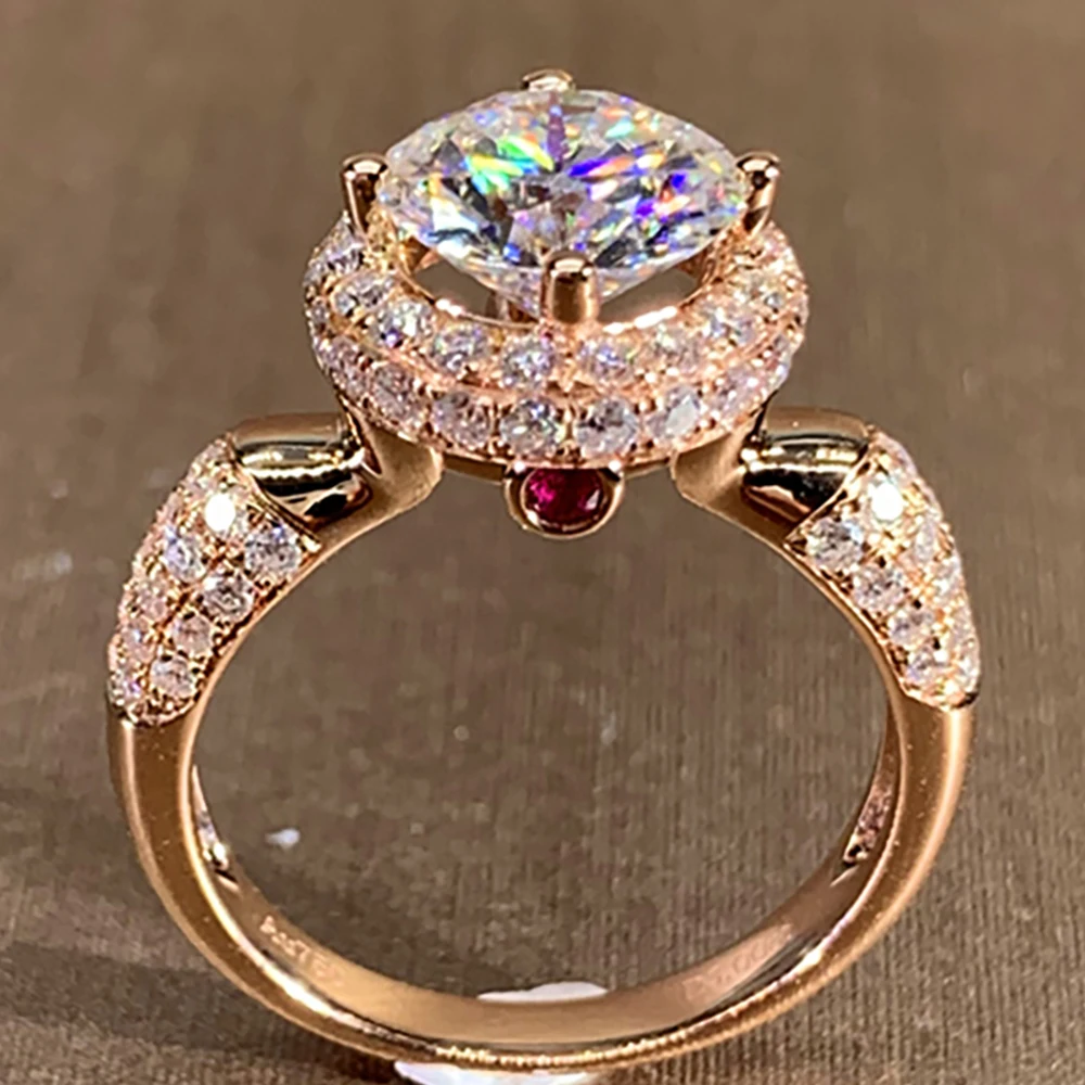 

Custom Solid 18K Rose Gold Women Wedding Party Engagement Ring 1 2 3 4 5 Carat Round Moissanite Diamond Ring Ruby Luxury