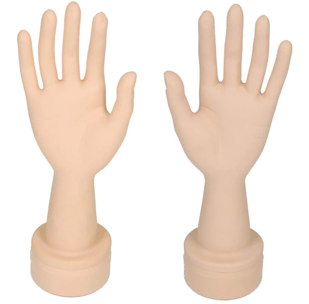 Manflexível para prática de unhas de mão, com dedos macios, treino de manicure, mão falsa