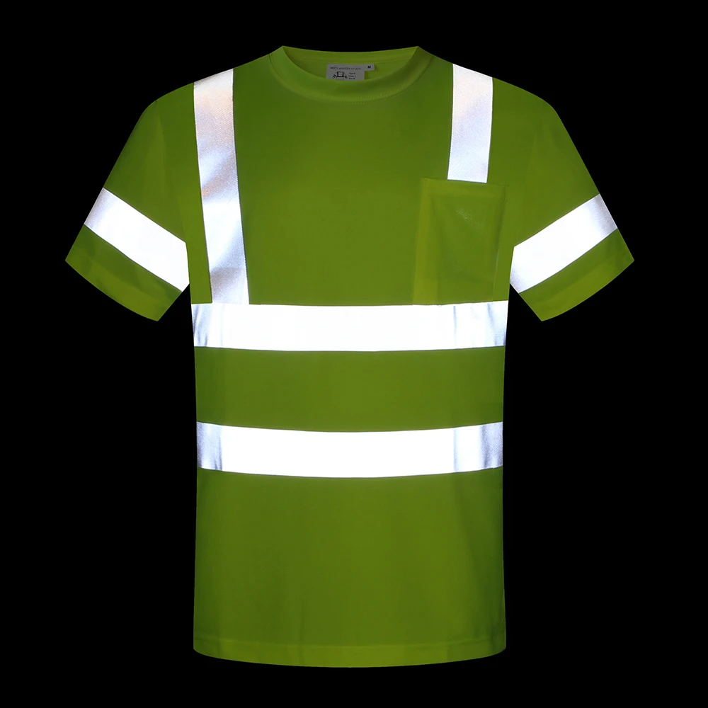 Hi Vis Shirt Logo or Text Custom High Visibility Safety Work T-shirt Size S-7XL Reflective Shirt Men Construction