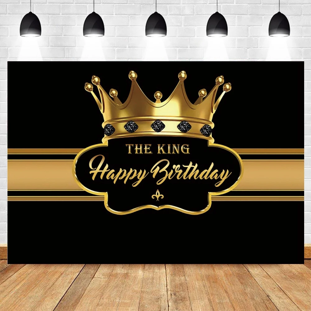 Yeele Adult King Birthday Party Background Photocall Drill Crown Black Golden Backdrop Photography Photo Studio Photophone