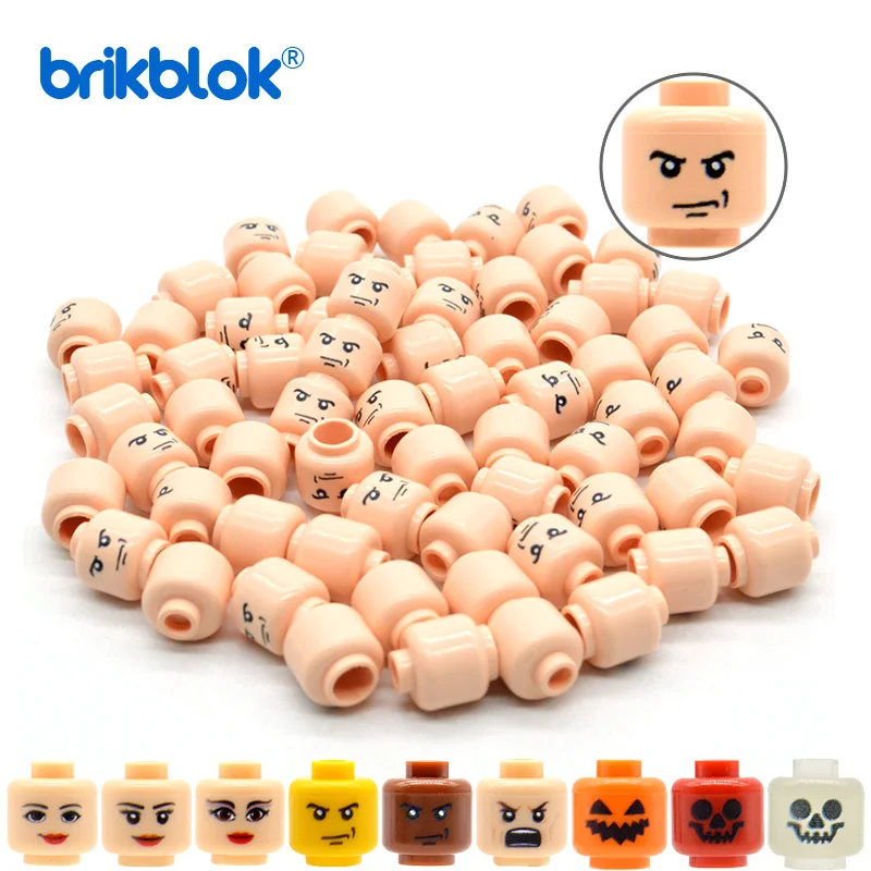 50pcs/lot Mini Heads Printed Facial Expression for MOC Complexion Blocks Building Bricks Toys for Children