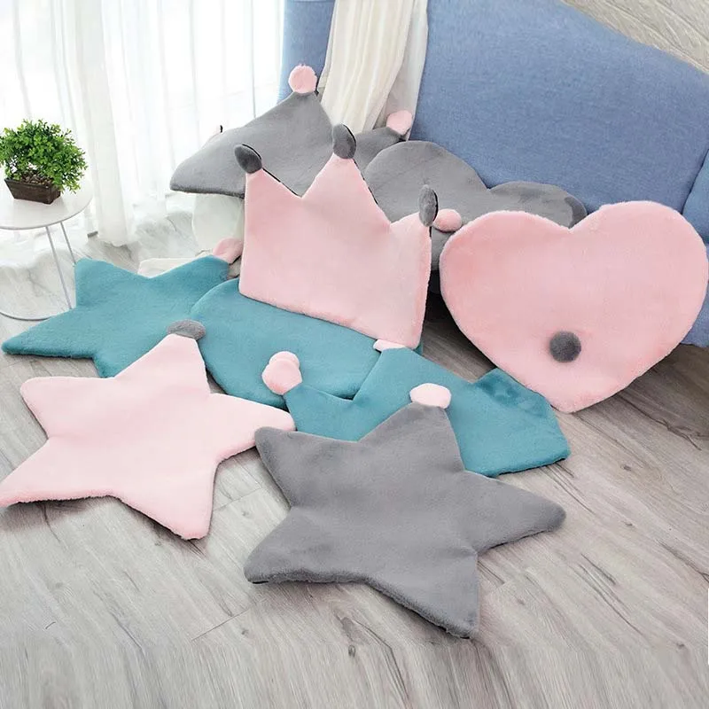 Baby Play Mat Faux Rabbit Fur Star Heart Bedroom Mat Non Slip Shaggy Area Rug Home Decor Fluffy Washable Floor Carpet Rugs