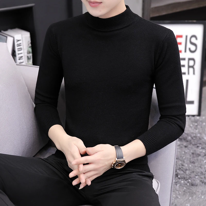 

Slim Fit Black Turtleneck Knitted Sweater For Mens Winter Tops Slim Fit Thick Bottoming Shirts Skinny Jumper Classic Pullover