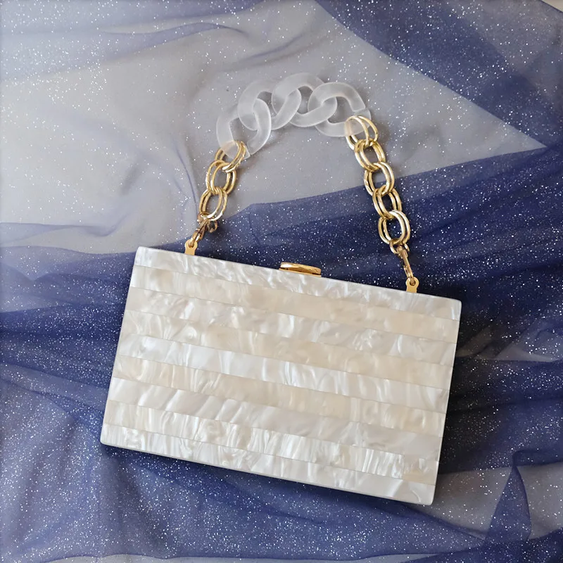 New Trendy Handbag Brand Fashion Women Bags White Striped Acrylic Luxury Party Evening Bags Woman Cute Wedding Box Clutch Purse