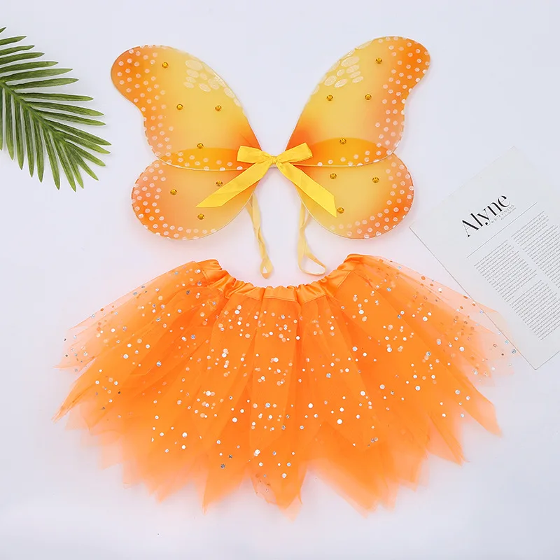 Two-piece Butterfly Wings Stage Performance Skirt Christmas Makeup Costume Girls Princess Fairy Blue Pink Green Easter