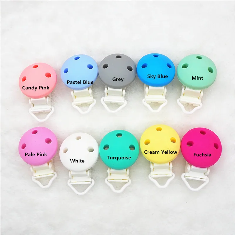 Chenkai 10PCS Silicone Round Teether Clips DIY Baby Pacifier Dummy Chain Holder Clips Soother Nursing Jewelry Toy Plastic Clips