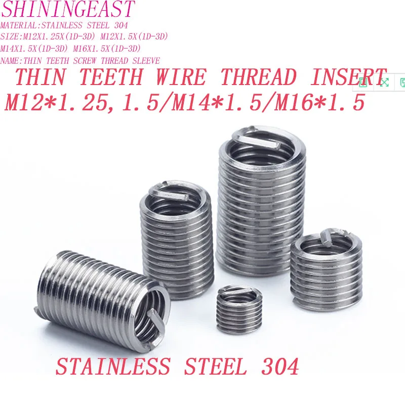 M12X1.25/M14X1.5/M16X1.5 stainless steel 304 thin teeth wire thread insert sleeve Screw Bushing Helicoil Wire Thread Repair 999