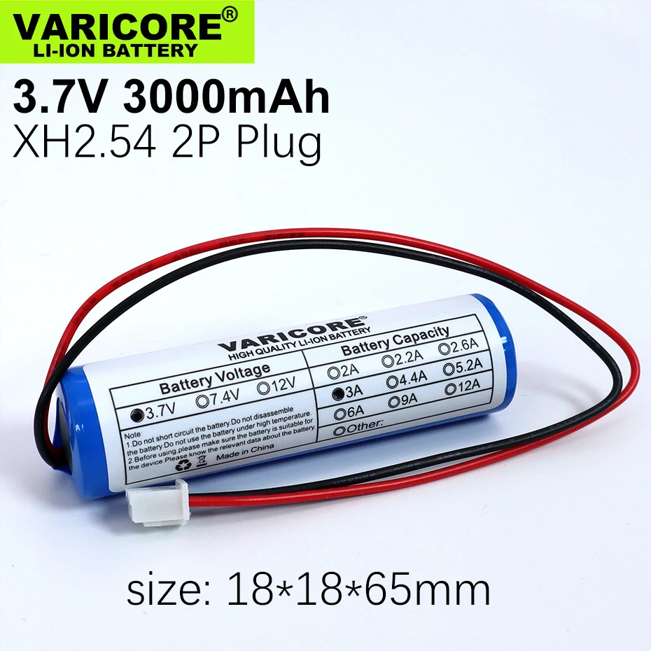 3.7V/4.2V 18650 akumulator litowo-jonowy 3000mAh 5200mAh 6000mAh 9000mAh 12000mAh z ochroną PCB XH 2.54 2P wtyczka