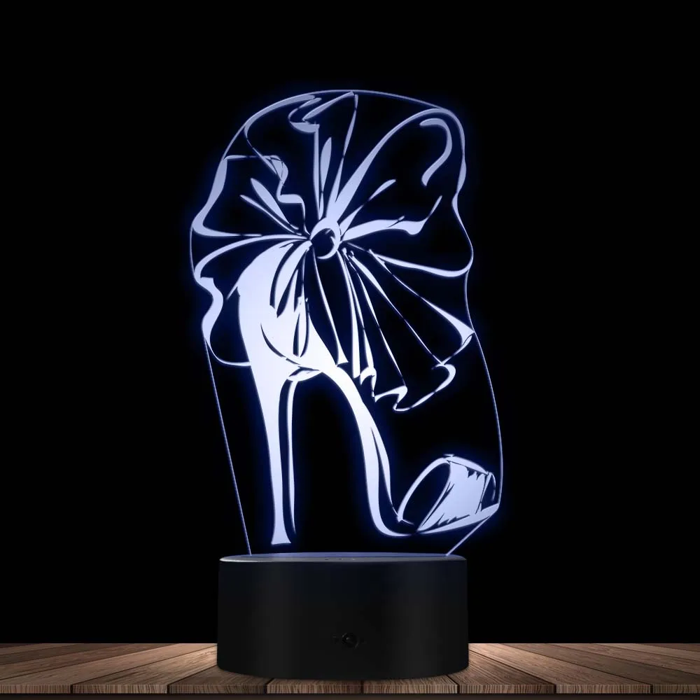 Fashion High Heels Shoes Decorative 3D illusion Night Light Beautiful Heels Acrylic Calming Lamp Girl Room Decor Table Light