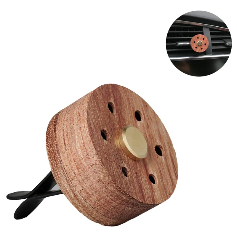 NEW-Essential Oil Diffuser For Car With Vent Clip, Wooden Stainless Steel Lava Stone Aromatherapy Diffuser Locket Mini Air Fresh