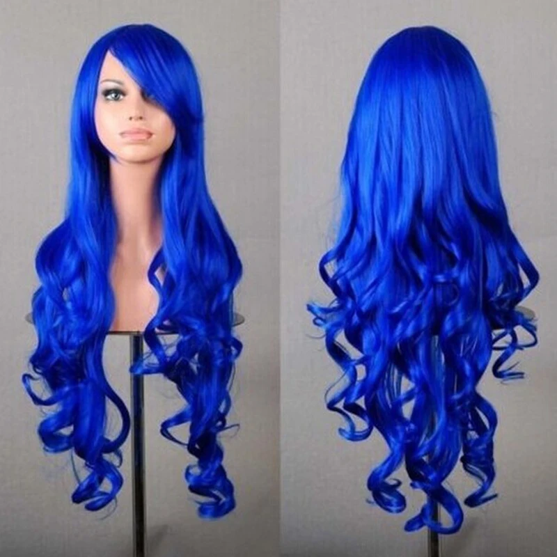 Perruque Body Wave bouclée synthétique 80cm, perruques pour déguisement Anime de haute qualité, perruques pour femmes, déguisement de Cosplay, perruques violettes argentées gris bleu rouge, C22K165