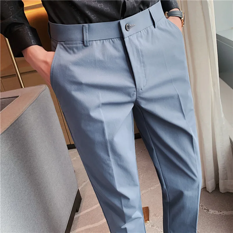 High Quality Men Business Formal Pants Solid Casual Korean Slim Fit Suit Pants 2021 Men Wedding Social Trousers Streetwear Homme