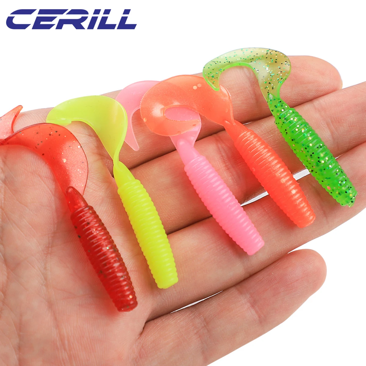 Lot 10 Cerill Screw Worm Bait Volume Tail Soft Fishing Lure 55mm 1.65g Artificial Silicone Carp Bass Bionic Larva Jig Swimbait