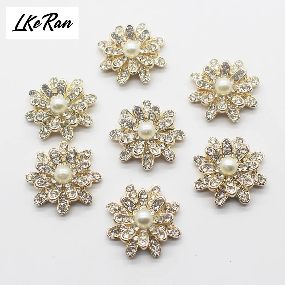20mm 10 unids/lote flor perla botón de diamantes de imitación Diy adorno para manualidades accesorios de decoración central de flores para el cabello