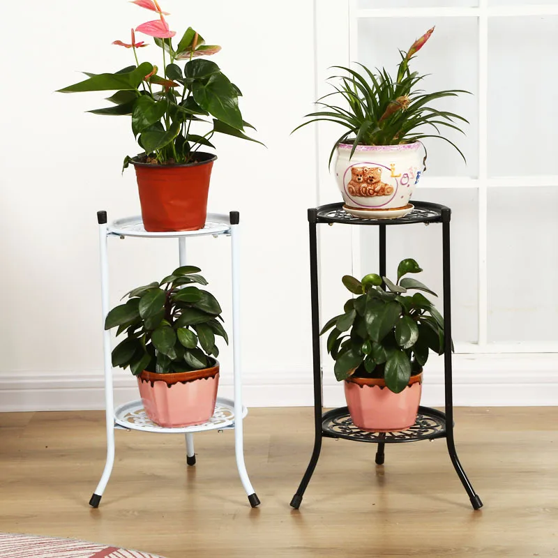 2 Holder Flower Stand Metal Plant Pot Stand Flower Display Shelf Garden Patio Home Outdoor Black Flower Tray Home Decoration