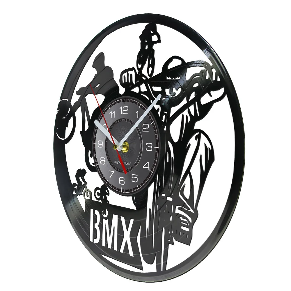 BMX Freestyle Bicycling Modern Wall Clock Extreme Cycling Vinyl Record Artwork For Teen Boy Room Deocr Bicycle Retro Clock Watch