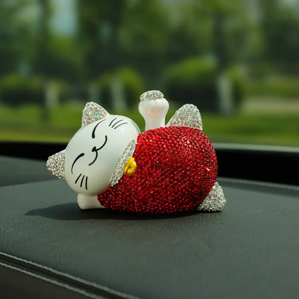 Dropshipping!! Cats Ornament Glitter Anti-scratch Polymer Clay Lovely Lying Manekineko Good Luck Decor for Auto