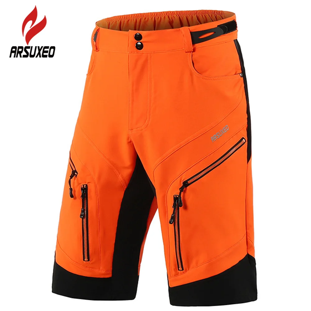 ARSUXEO Men's Outdoor Sports Cycling Shorts MTB Downhill Trousers Mountain Bike Bicycle Shorts Zipper Pockets Loose Fit Shorts