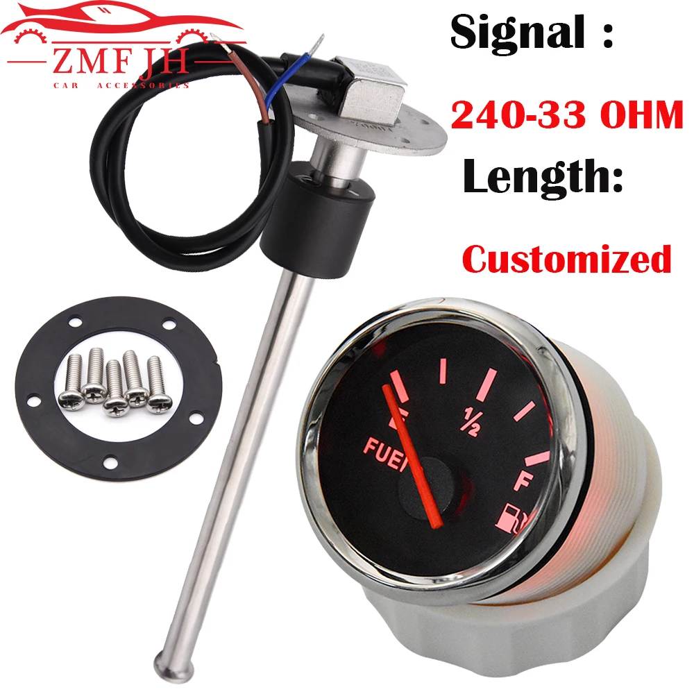 150-600mm Stainless Steel Marine Fuel Level Gauge Sensor Fit Boat Car Fuel Level Gauge Meter 240-33ohm with Red Backlight 9-32V