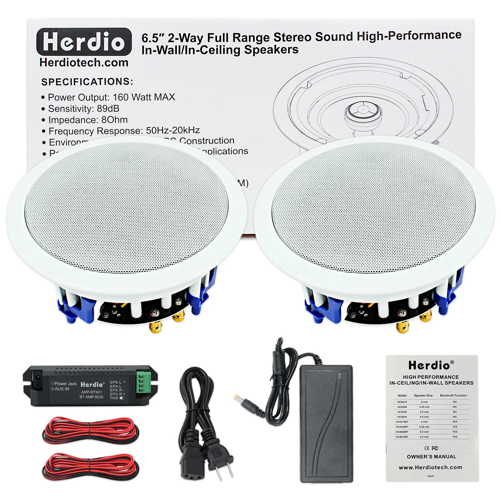 Herdio 6.5\'\' 320W Bluetooth Ceiling Speaker Indoor Roof Loudspeaker In-Wall Speaker For Home Background Music System Dropship