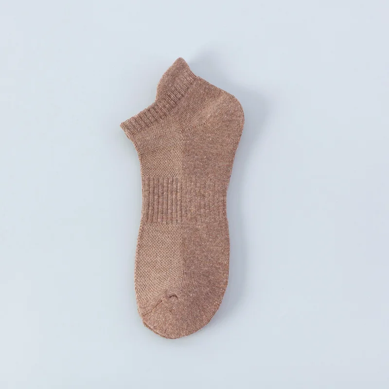Primavera verão masculino cor sólida esportes barco meias suor-absorvente malha selvagem boca rasa algodão tornozelo meias