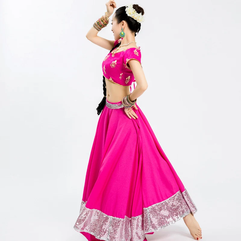 Indian Dance Skirt For Women Adult Size Big Swing Multicolor Skirt Belly Dance Bollywood Dance Stage Performance Clothes DQL6630