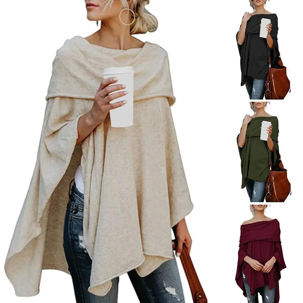 Women Scarf Shawl Poncho Fashionable Women\'s Solid Colour Strapless Pullover With Loose Cape With Irregular Hem Christmas gift