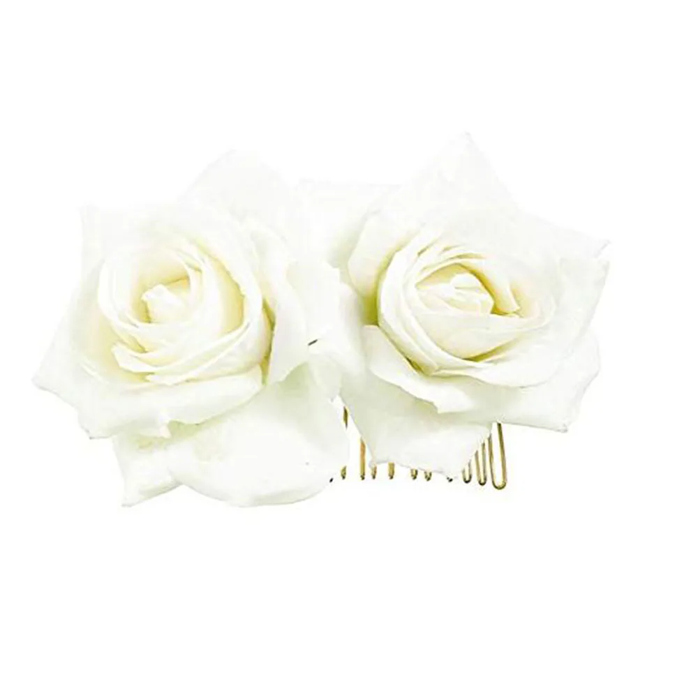 Fairy Rose Flower Hair Clip Women Rose Flower Hair Accessories Wedding Hair Clip Flamenco Dancer-Beige