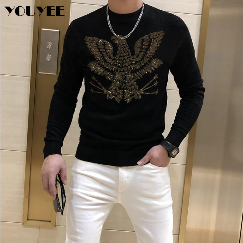 

Warm Sweater Men Brand-Clothing Autumn Winter Diamond Sweaters Male Quality Black Wool Men clothes Bottomed Woollen Top Pullover