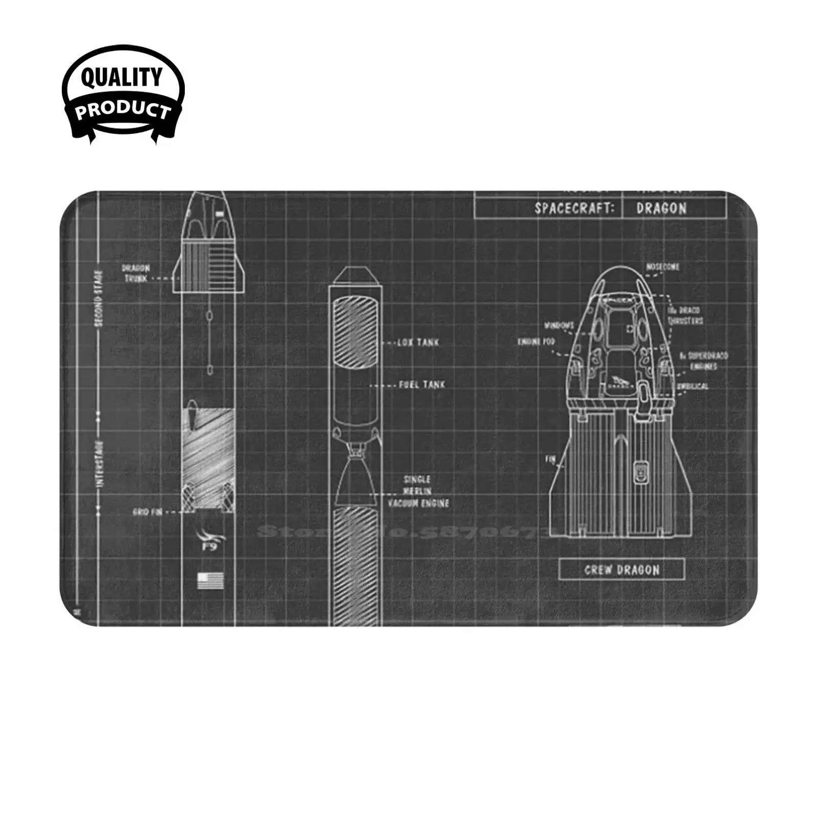 Spacex Falcon 9 Dragon Black Soft Cushion Home Carpet Door Mat Car Rug Falcon 9 Dragon Super Heavy Rocket Ship Rocket Man Musk