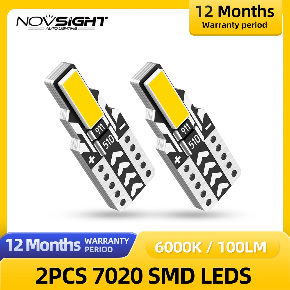 NOVSIGHT W5W T10 Car LED Lights 7020 SMD LEDs Auto Signal Lamp 6000K 12V 100Lm Interior Map Dome Light Car Accessories