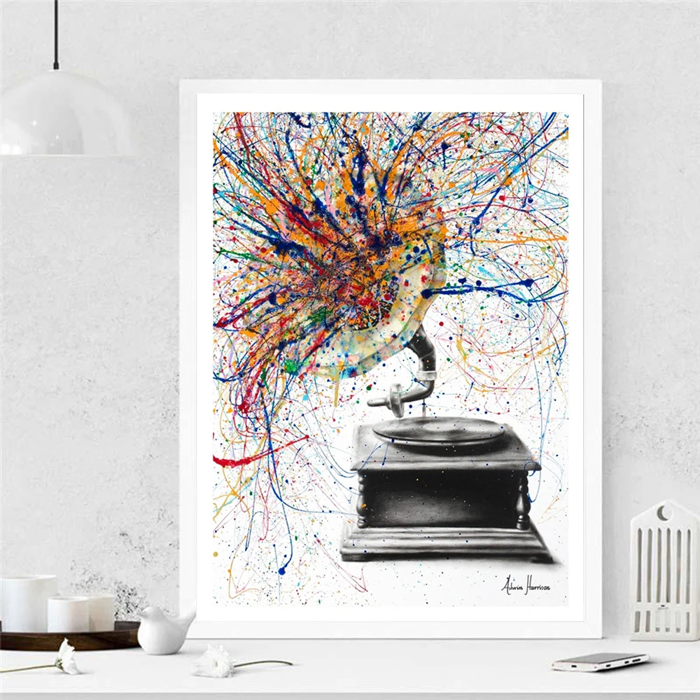Watercolor Poster Vintage Music Player Canvas Painting Abstract Wall Art Print Picture For Living Room On The Wall Home Decor
