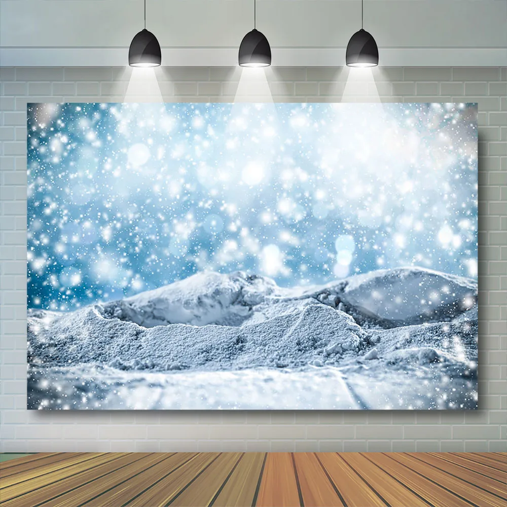 Winter Glitter Snow Photography Background Bokeh Snowfield Photophone Christmas Snowflake Curtain Backdrops for Photo Studio