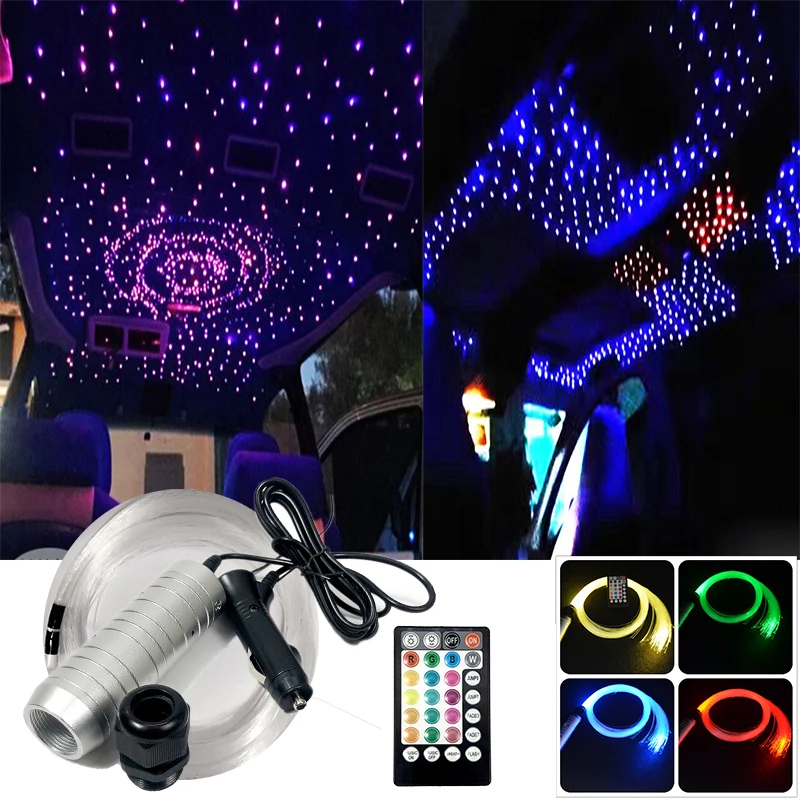 

car Optic Lighting Smart Fiber Light engine RF control Optic Cable Starry Effect Ceiling Lights silve lamp RGB LED 6W Multiple