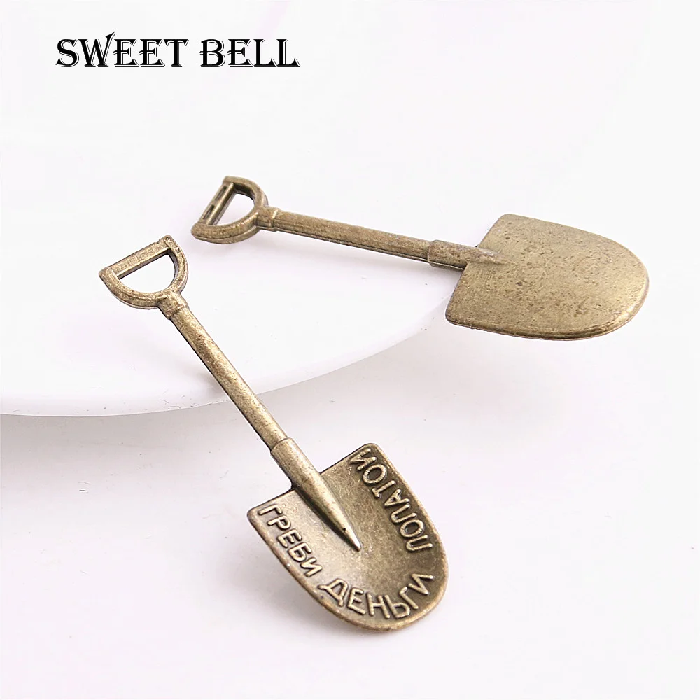 30Pcs 15*45mm 4 Color Vintage Letter Charms Shovel Spatula Pendant Fit Bracelets Necklace DIY Metal Jewelry Making