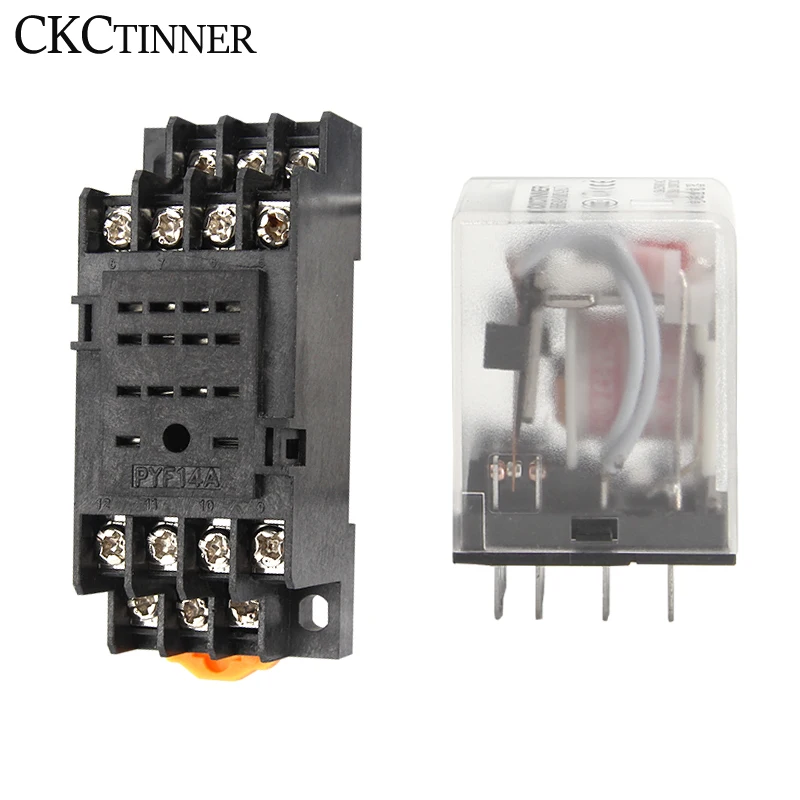 1pcs HH54P MY4NJ plug-in relay PYF14A DC12v 24v AC 110v 220v  5A silver contact 14pins 4PDT rele socket