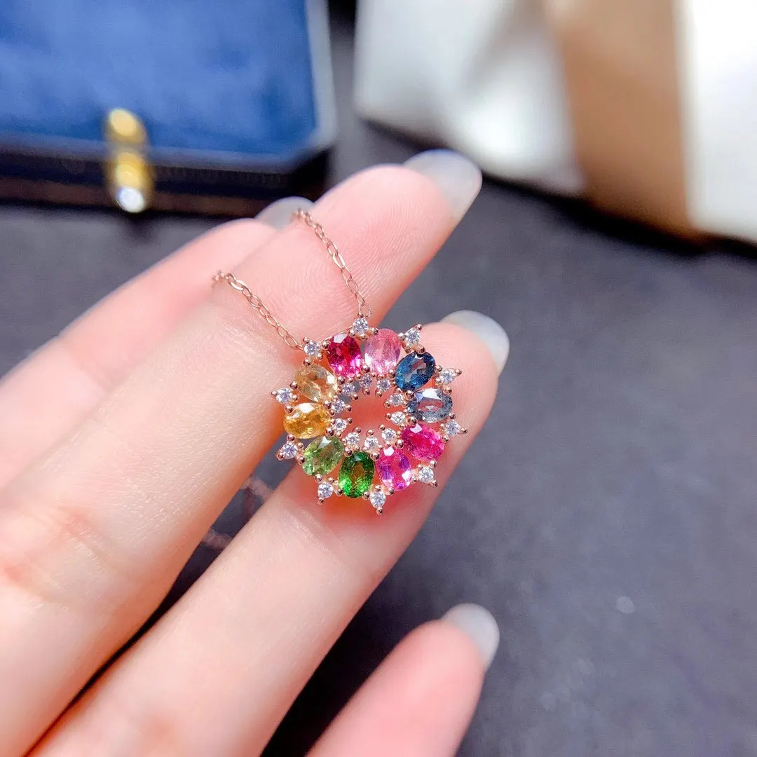 3mm*4mm 100% Natural Multi-color Tourmaline Pendant for Party Solid 925 Silver Tourmaline Jewelry Gift for Wife