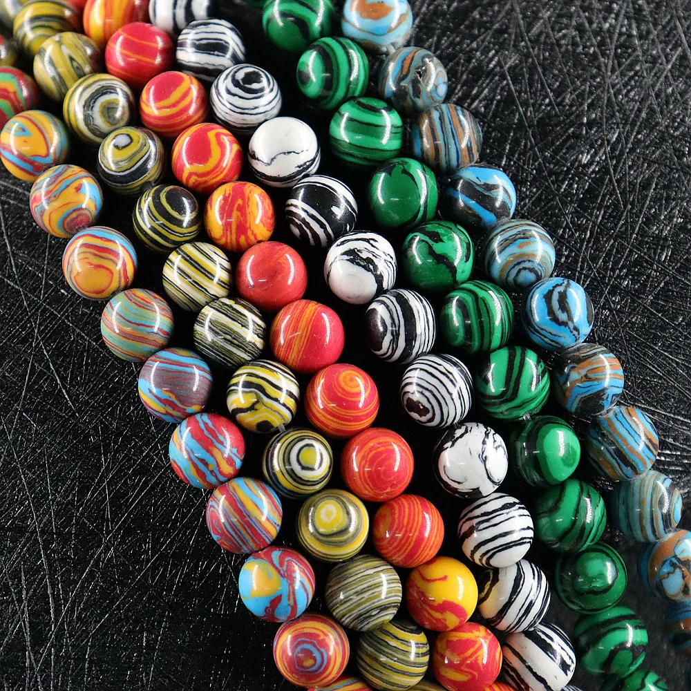 Colorful Artificial Malachite Stone Round Beads 4mm 6mm 8mm 10mm 12mm Wholesale Bulk Lot For Jewelry Making DIY Bracelet