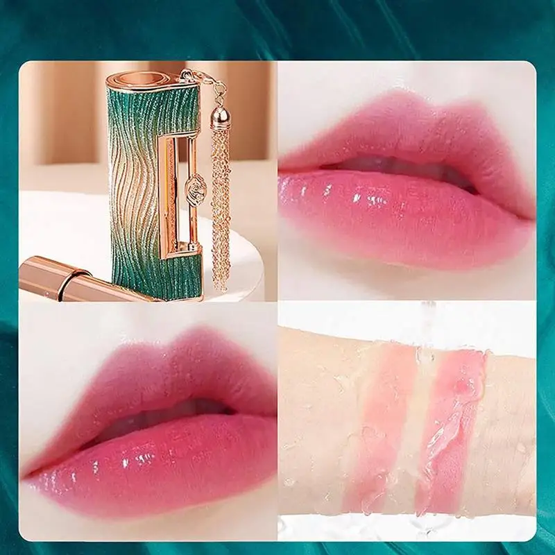 1pc 3 In 1 Chinese Concentric Lock Shape Lip Balm Temperature Color Changing Lipstick Waterproof No Stick Moisturizing Cosmetic