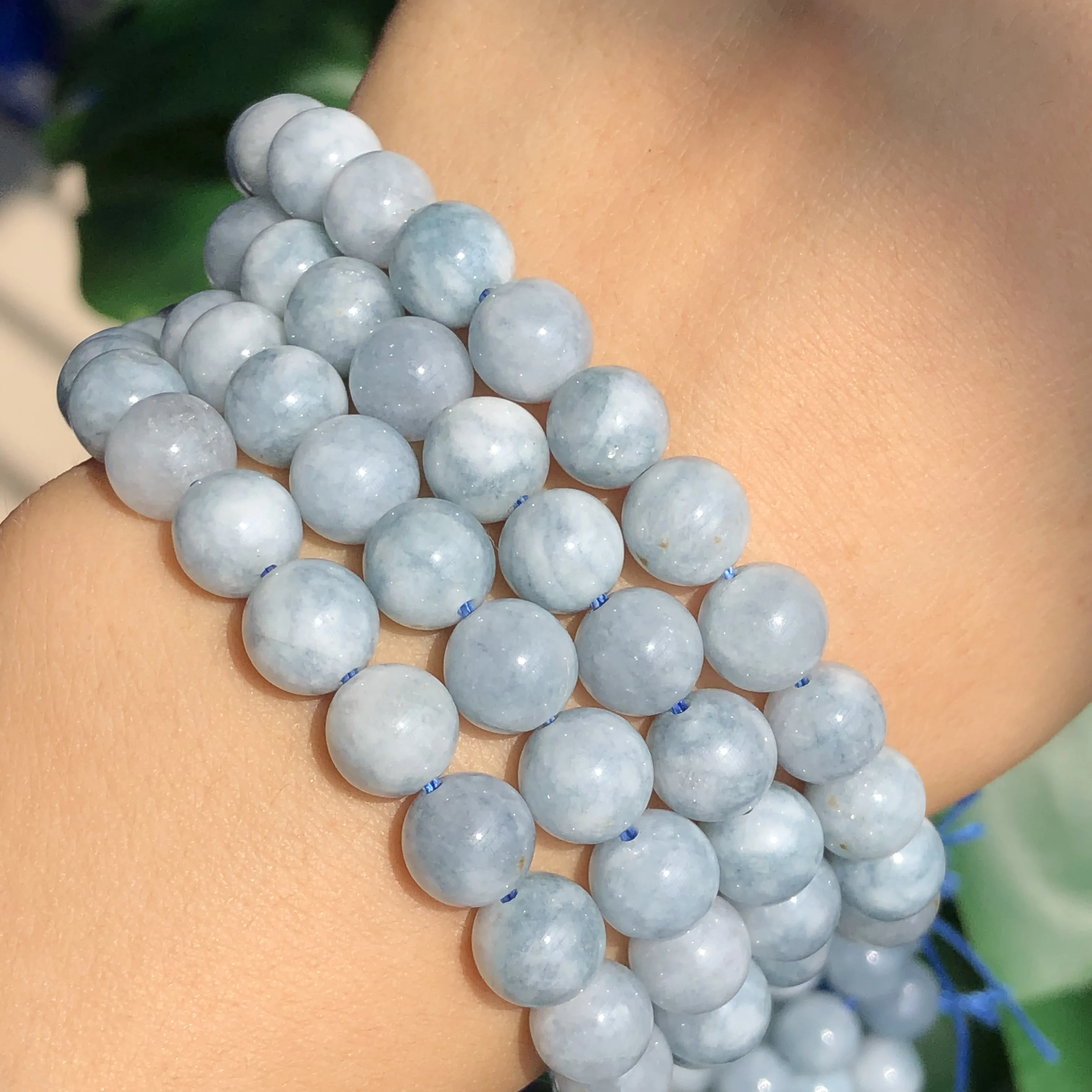 AAA Natural Round Blue Angelite Stone Jades Chalcedony Loose Spacer Minerals Beads For Jewelry Making DIY Bracelet Necklace 15\